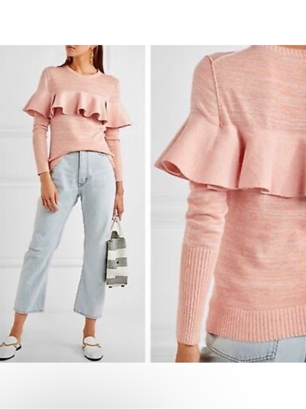 Apiece Apart Pink Ruffle Lightweight Sweater Womens L